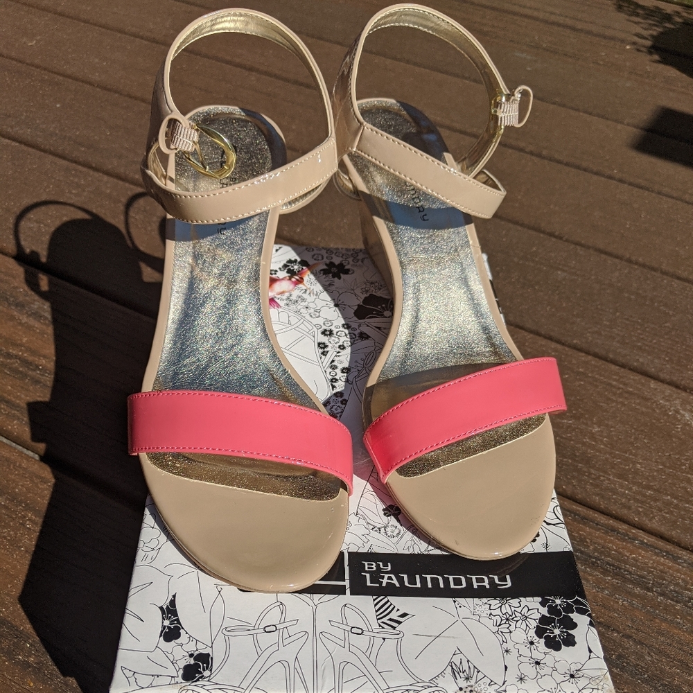 Tan & Coral Wedge Sandal Shoe